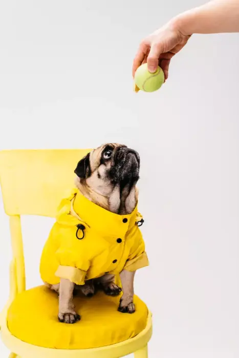 Pug con chaleco amarillo